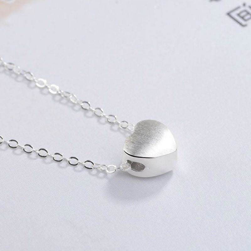 Damen Halskette Silber 925 mit Herz Anhänger gebürstetem Sterlingsilber (925)10