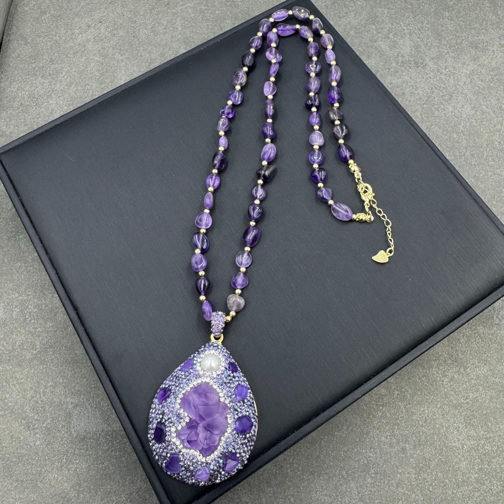 Natürliche rohe AmethystSetHalskette,Ohrringe,Ring Tschechischer Crystal2