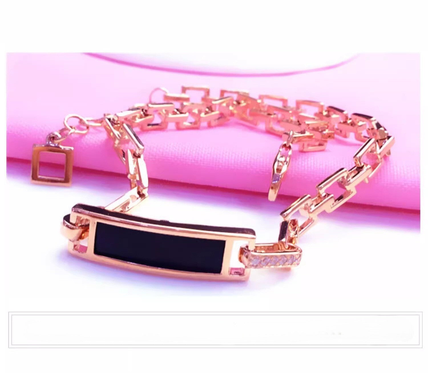 Damen Armband schwarz achat armband rose gold überzogene 17+3cm8