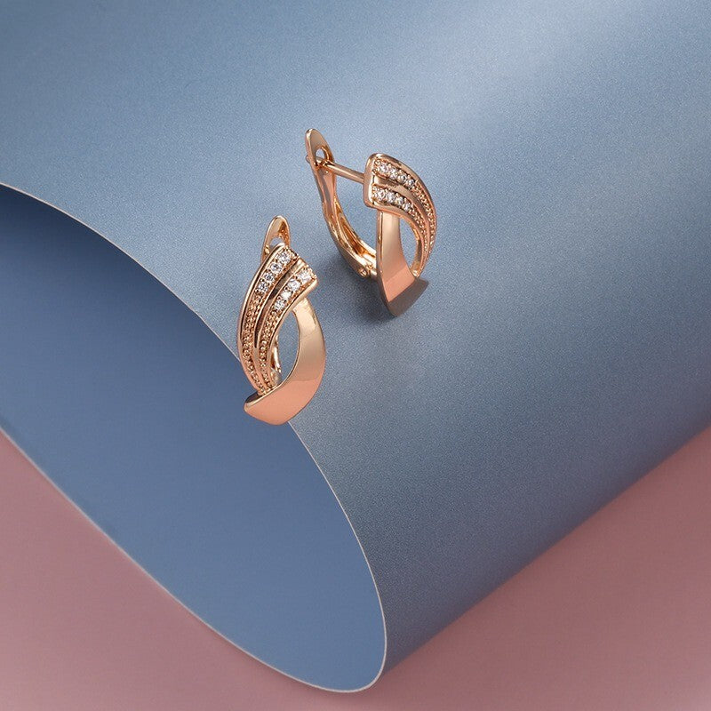Luxus Damen Ohrringe Creole weibliche 585 rose gold zirkon geometrische Ohrring2
