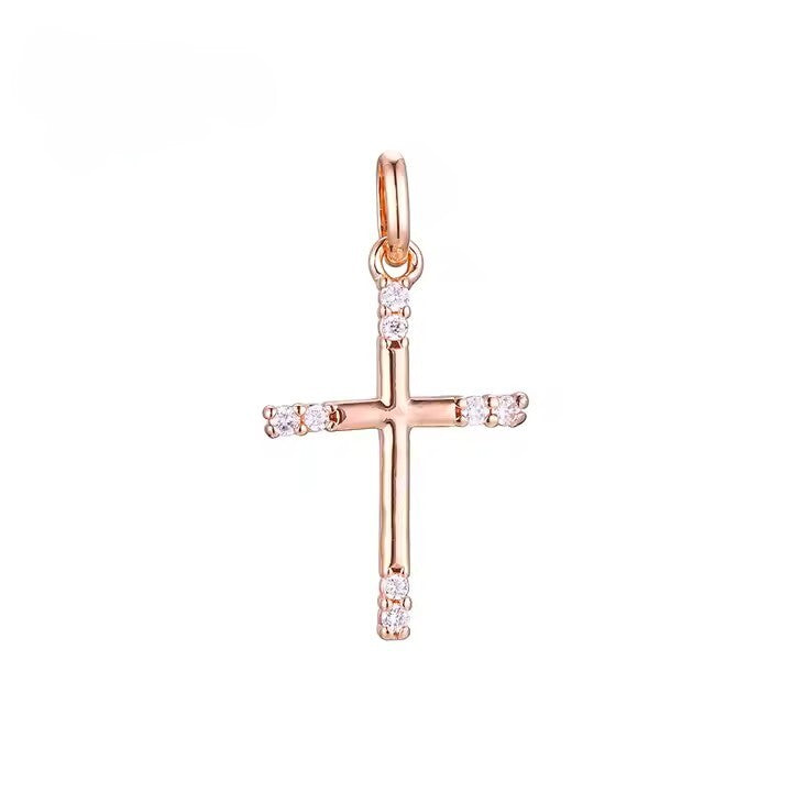 Damen Unisex Lateinischer Kreuz anhänger in 585 Roségold plattiert Modeschmuck5