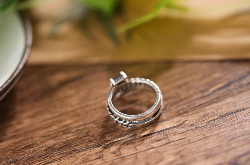 Damen S925 SterlingsilberÖffnungsring, mehrlagiger, diamantbesetzter RetroRin1