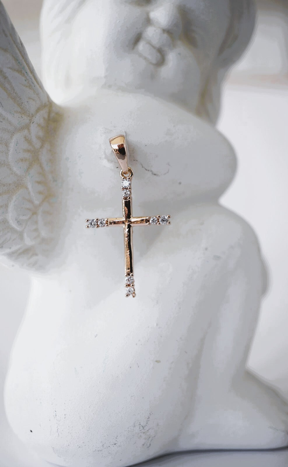 Damen Unisex Lateinischer Kreuz anhänger in 585 Roségold plattiert Modeschmuck10