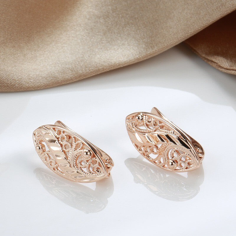 Luxus Damen Ohrringe 585 Rose Gold mit Hohlmuster für Frauen im kalten Stil, Oh7