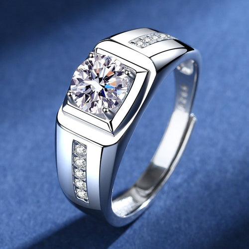925 Sterling Silber Herren Ring mit 1 Karat Zirkonia, Eheringe stilvolle verstel0