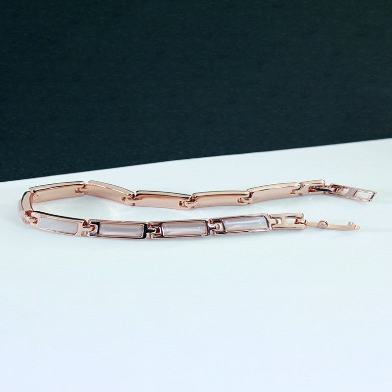 Damen Armband mit Katzenaugenstein in Roségold Messing vergoldet schlichtes 19cm1