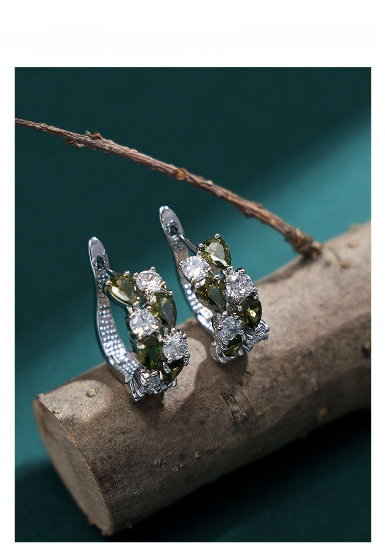 Elegante Damen Ohrringe WeißGold intarsien olivgrün zirkon ohrringe highendtem5