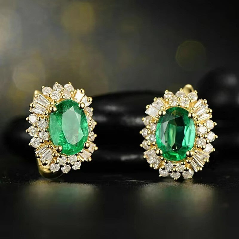 Luxus Ohrringe Creole mit BlumenDesign, oval, grüner Kristall Gold 18K vergold4