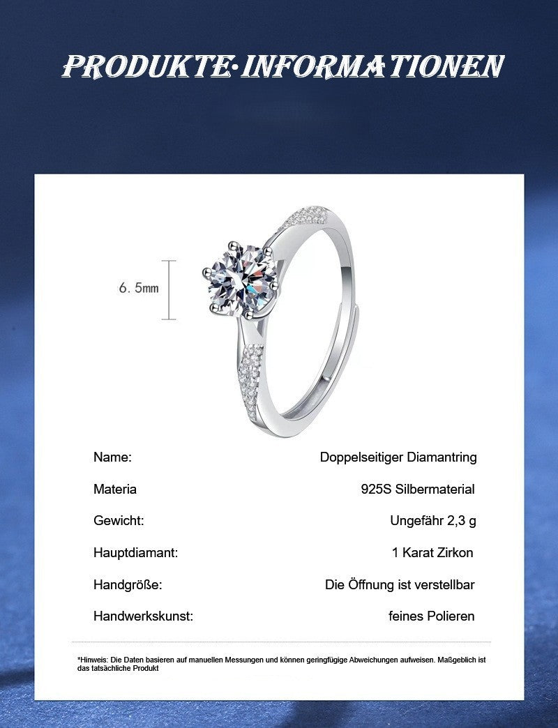 925S Silber Damen Ring, doppelseitiger Diamant1 Karat ZirkonRing, Luxusring2