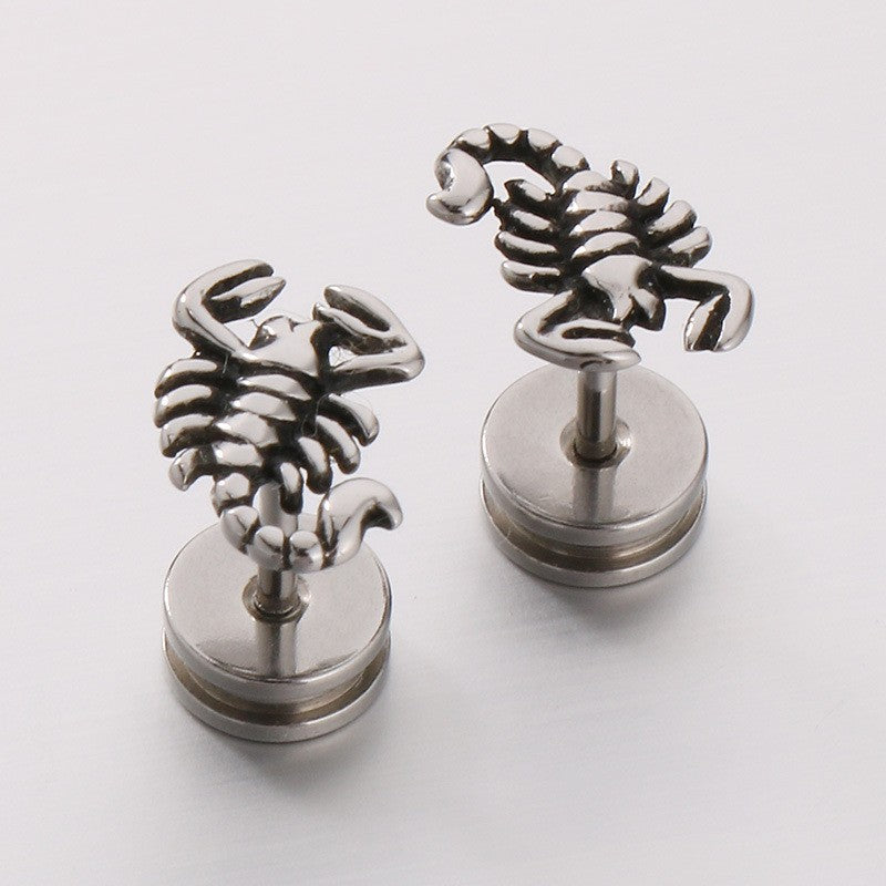 Herren Scorpion King Ohrstecker Ohrringe Edelstahl, Gotische Biker Punk, Schraub9