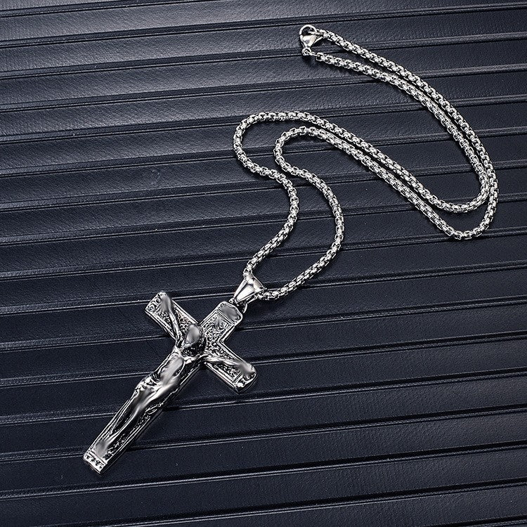 Herren Halskette versilbert Christus Jesus Kreuz Kruzifix Edelstahl Anhänger7