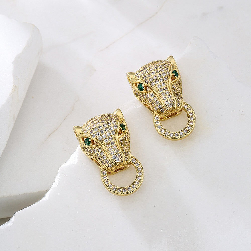 Schöne Damen Ohrringe Ohrstecker 18 Karat GoldLeopardenkopfZirkonOhrringe5