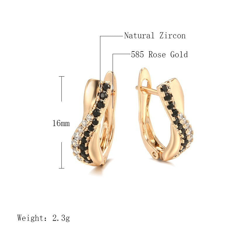 Luxus Damen Ohrringe Creolen Micro Intarsien Zirkon 585 RG Roségold überzogen3