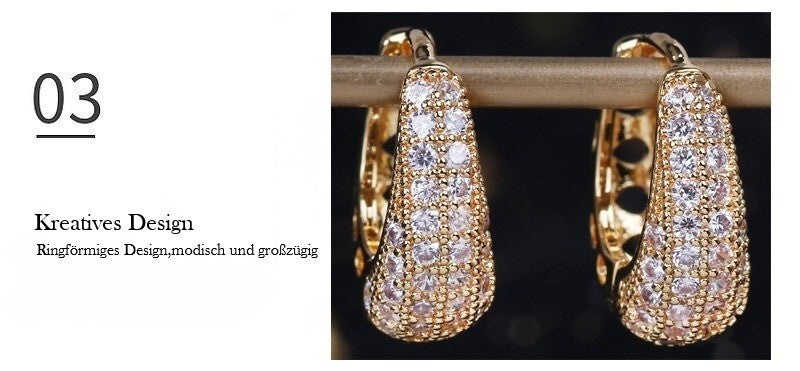 Luxus Damen Ohrringe Creolen Zirkon Galvanisierung mit Echtgold Gold Farbe8