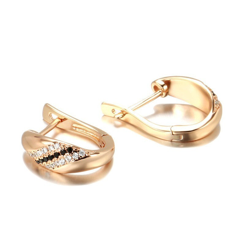 Luxus Damen Ohrringe Creolen Schwarze/Weiß Zirkon Kristal 585RG Roségold überz2