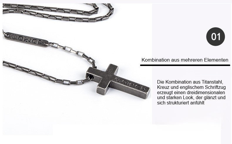 Luxus Titanstahl Kreuz Halskette 70cm Glaube Macht Retro Silber Halskette Männer14