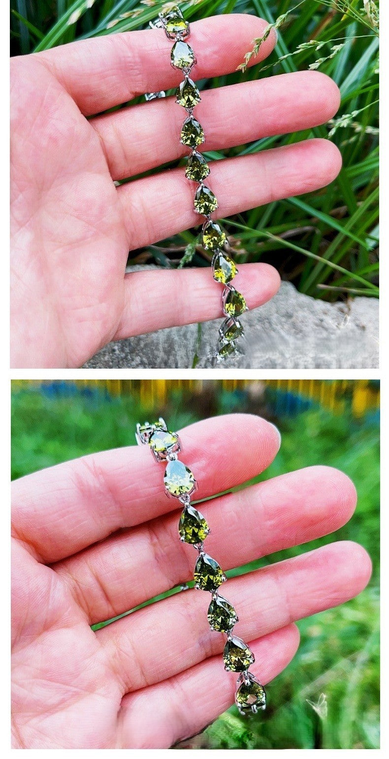 Damen Armband Olivgrünes Zirkonarmband AAATropfenzirkonIntarsienNischendesign3