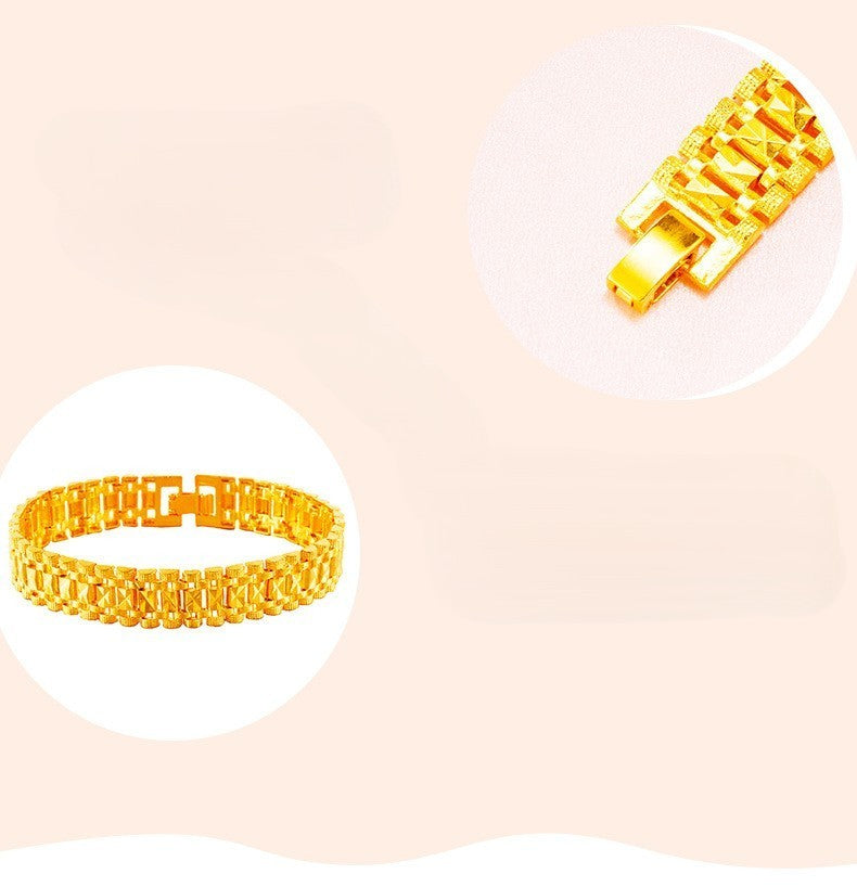 Herren Armband Armbanduhrkette Sandgoldschmuck in Tankform aus 24K Goldimitat,6