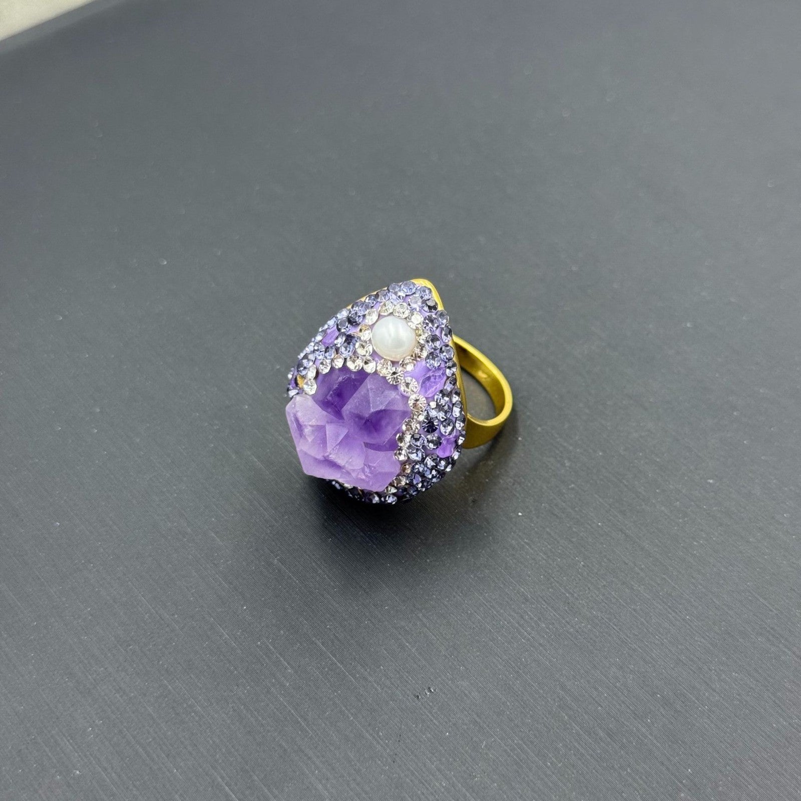 Natürliche rohe AmethystSetHalskette,Ohrringe,Ring Tschechischer Crystal3