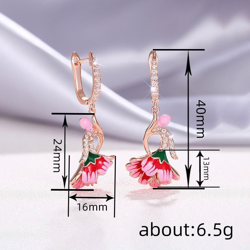 Damen Blumen Ohrringe weibliche vintage tropfen, Gold intarsien,  A Zirkon9