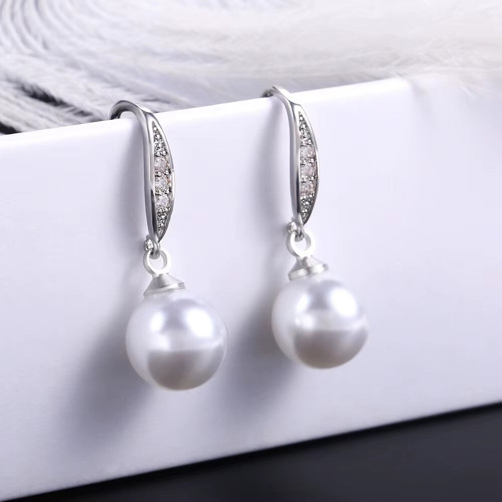Damen Ohrringe 925 Silber versilbert. Frauen Ohrringe Zirkonia Ohrhänger Perle7