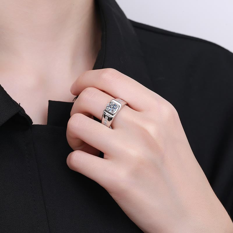 925 Sterling Silber Herren Ring mit 1 Karat Zirkonia, Eheringe stilvolle verstel1