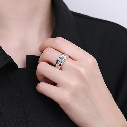 925 Sterling Silber Herren Ring mit 1 Karat Zirkonia, Eheringe stilvolle verstel1