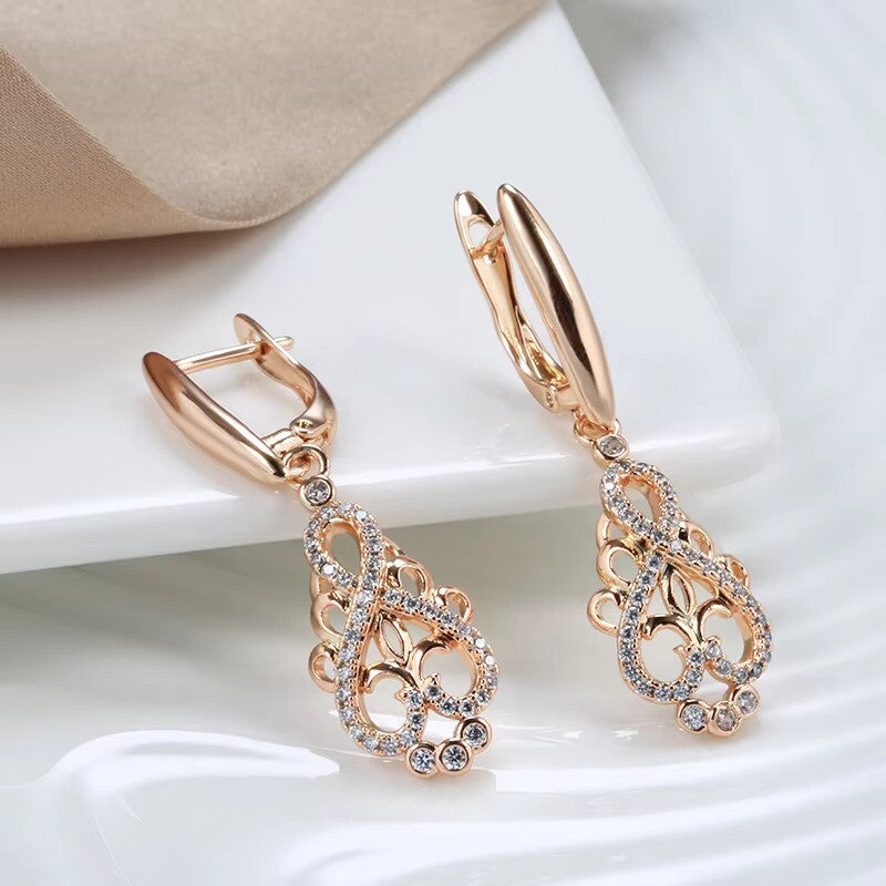 Kristall Blume Baumeln Ohrringe Frauen Natürliche Zirkon 585 Rose Gold7