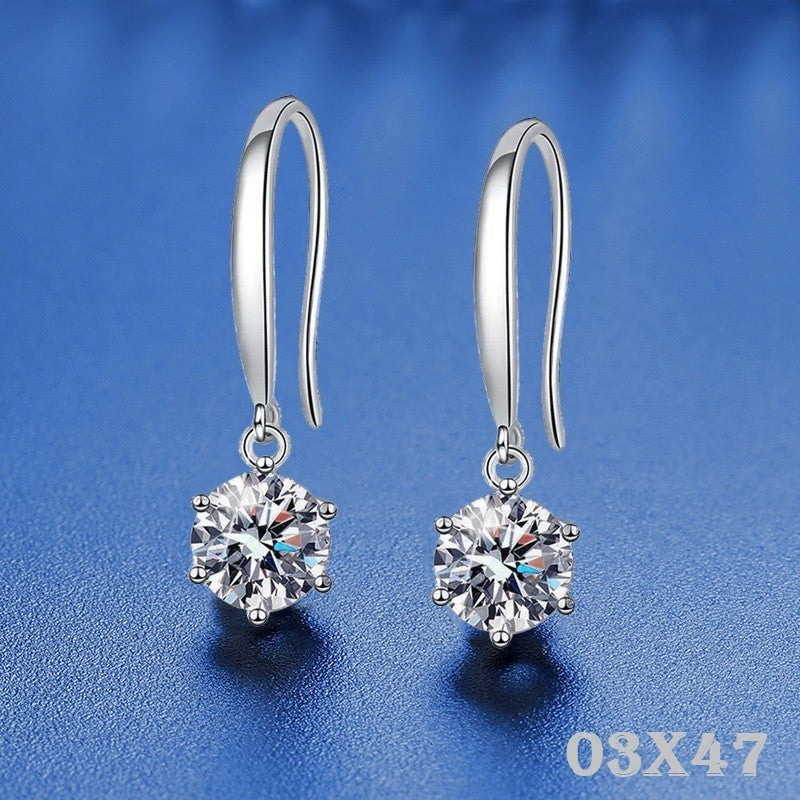 Silber damen Ohrringe Ohrhaken mit sechs Krallen 925S Silber 50 Punkte [Zirkon1