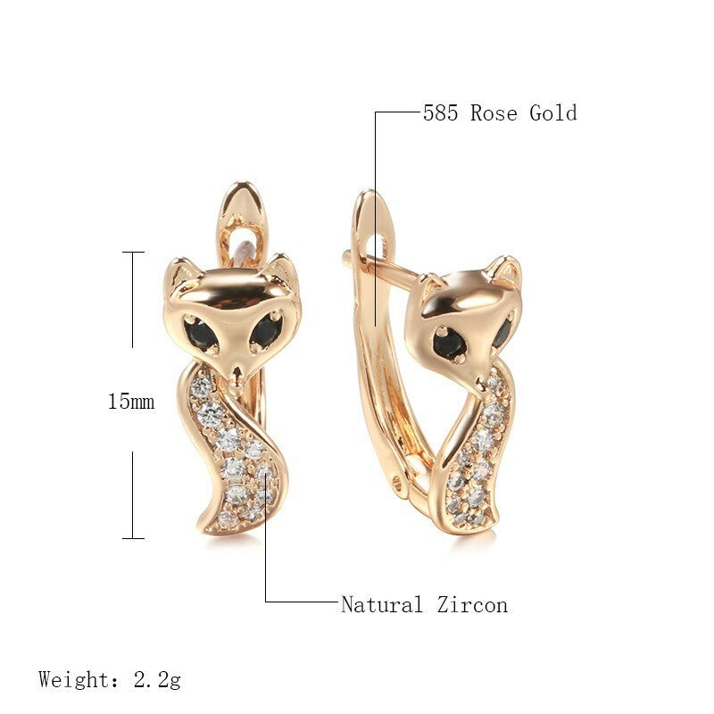 Luxus Damen Fuchs Ohrringe 585 Rosé Gold überzogen Weiß CZ für Damen Geschenk1