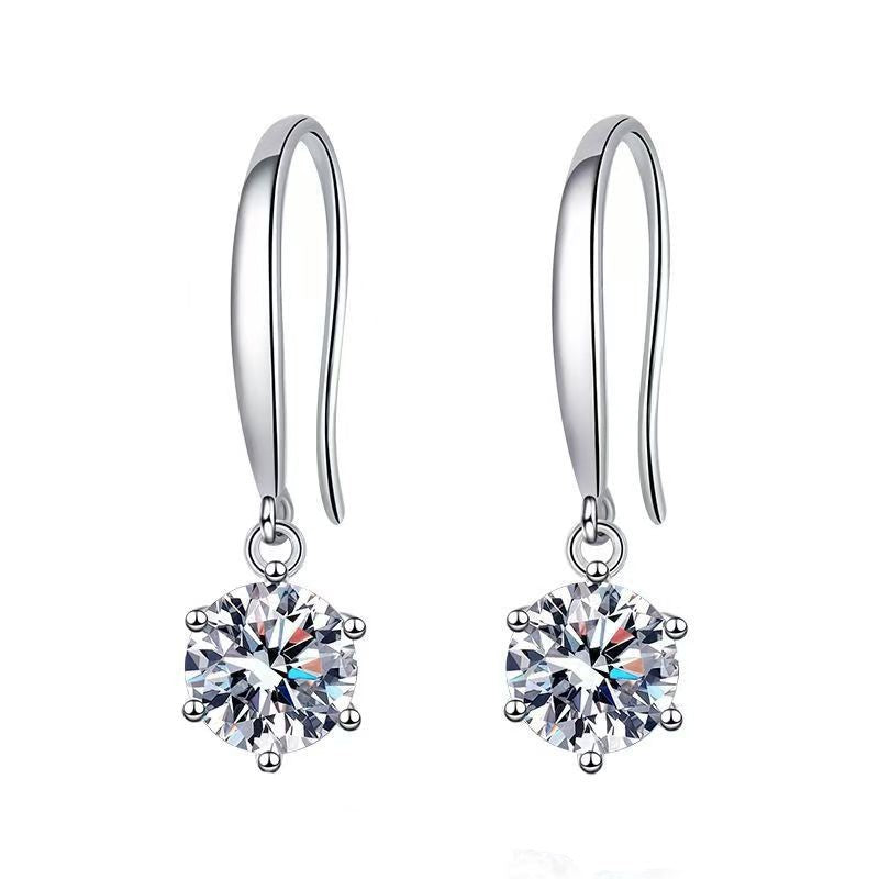 Silber damen Ohrringe Ohrhaken mit sechs Krallen 925S Silber 50 Punkte [Zirkon2