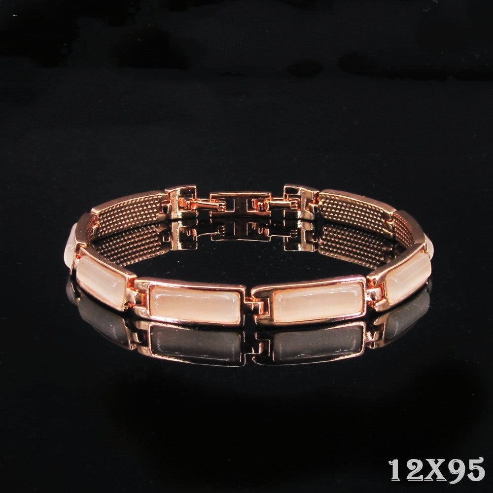 Damen Armband mit Katzenaugenstein in Roségold Messing vergoldet schlichtes 19cm0