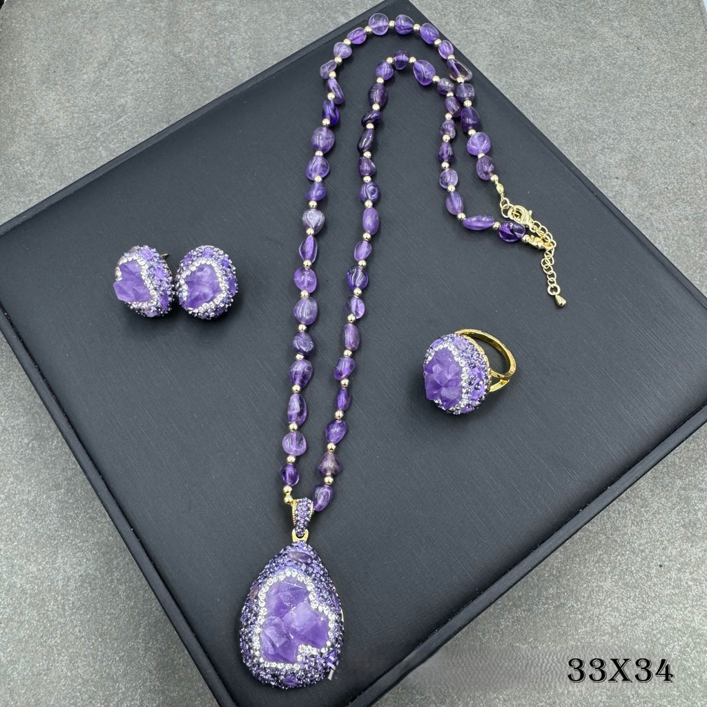 Natürlicher roher Amethyst Set  Kettenset  Luxus0