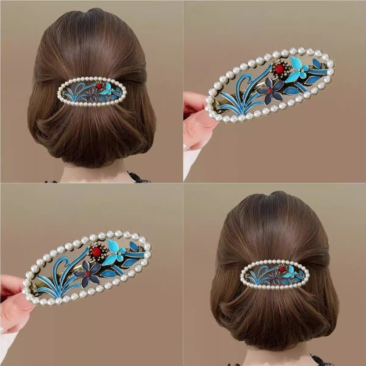 Hanfu Haarklammer Blau Perlen Emaille Retro  Haarschmuck Frühlingsstil Damen3