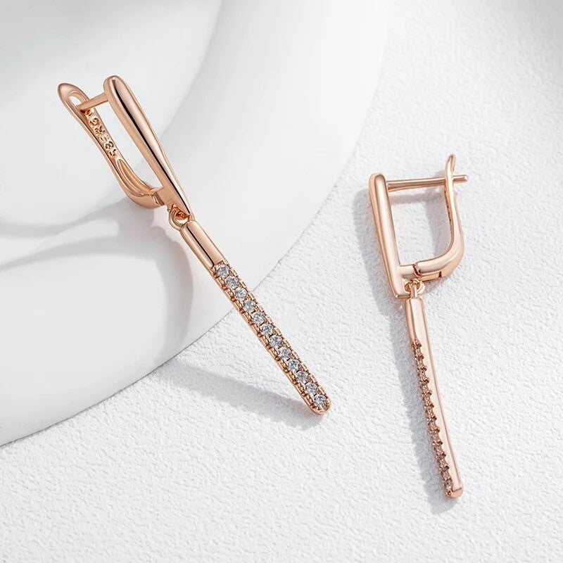 Luxus Damen 585 Roségold Echtgold galvanisierte Ohrringe mikroeingelegte Zirkon8