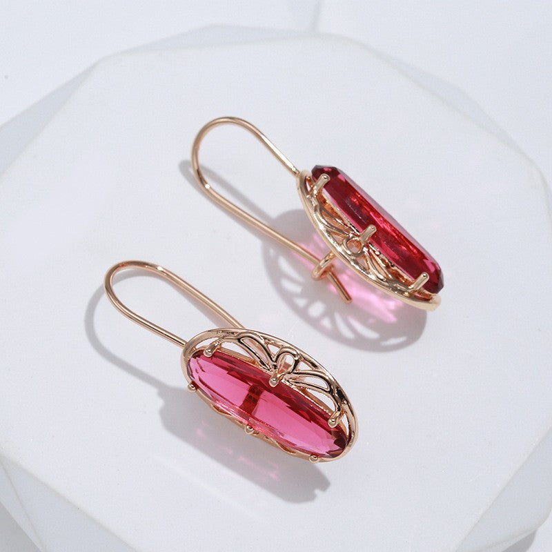 Luxus Dame Ohrringe 585RG Gold Roter Zirkon Brautschmuck, Damenohrringe5