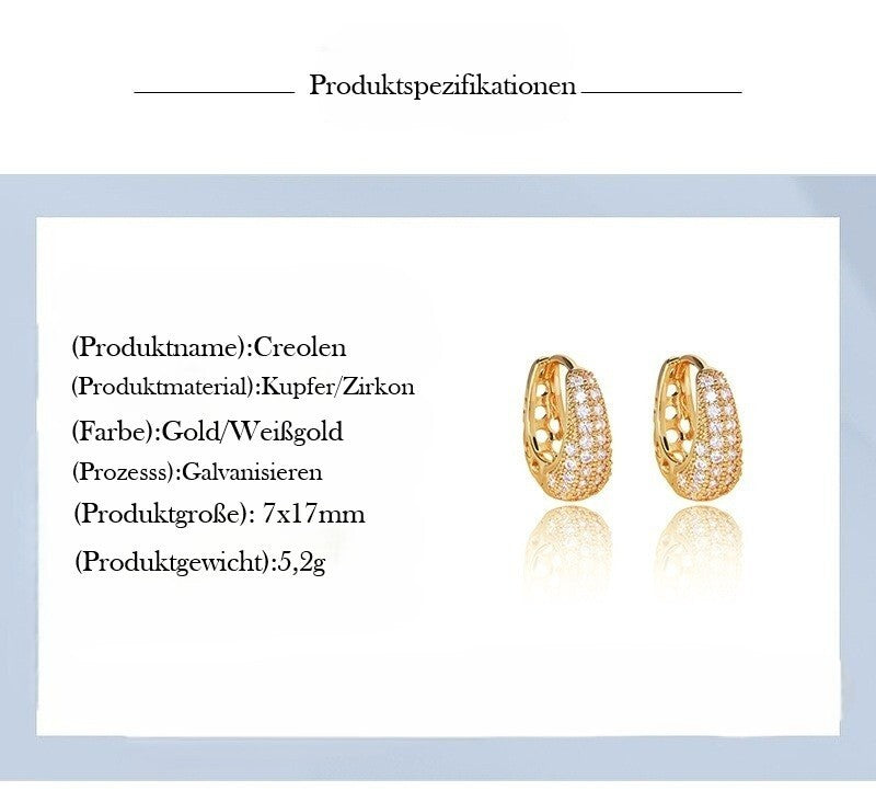 Luxus Damen Ohrringe Creolen Zirkon Galvanisierung mit Echtgold Gold Farbe3