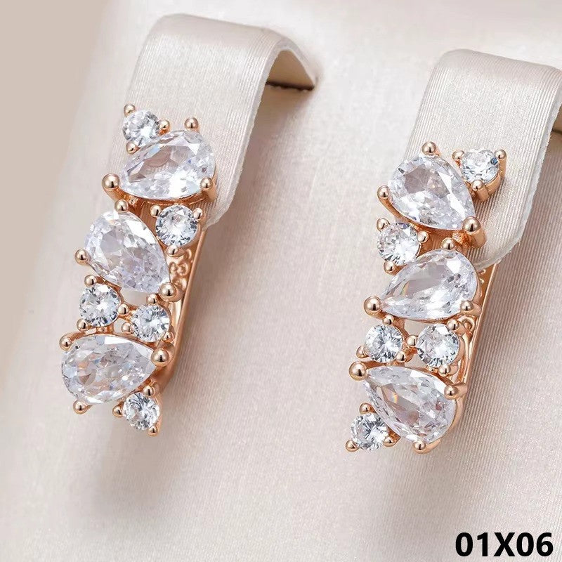 Damen Ohrringe 585 Roségold überzogen voller Zirkon Tropfen Luxus romantische2