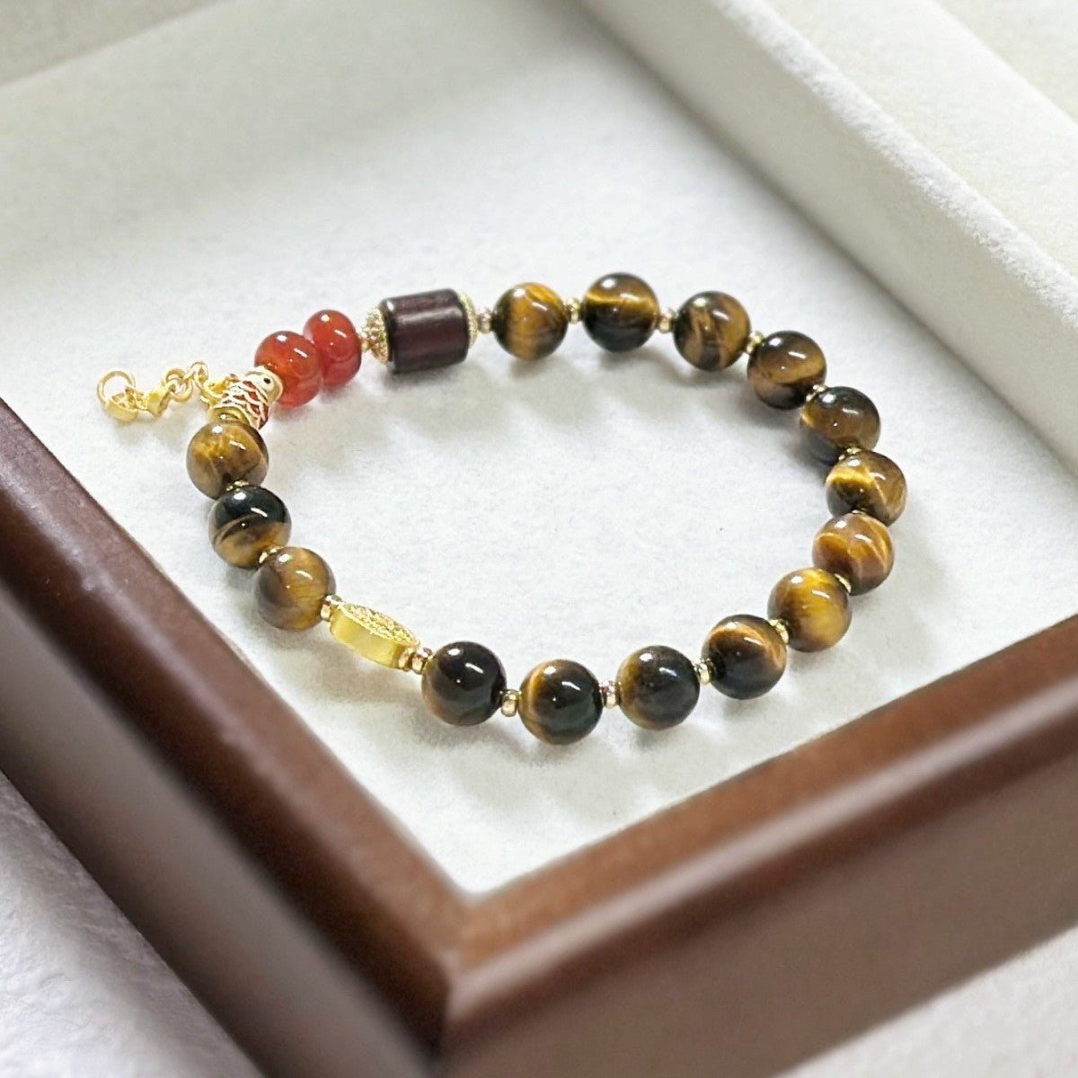 Armband Natürlichem Tigerauge 35cm, AchatGeschenkarmband, MaillardStil, Herbs5