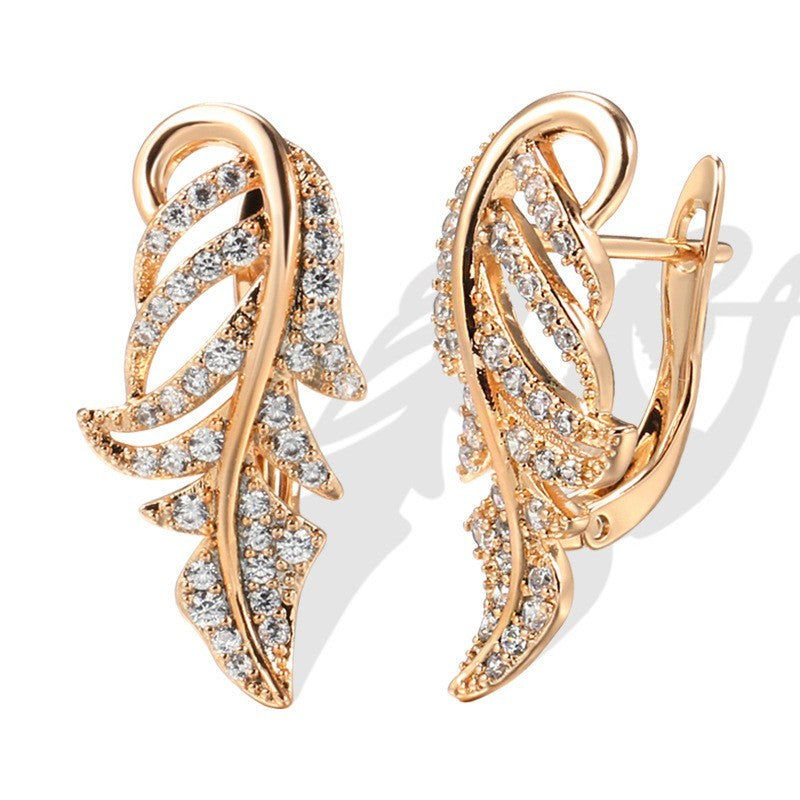 Luxus Damen Ohrringe 585 Rolled Roségold überzogen Blatt CZ für Damen Geschenk1