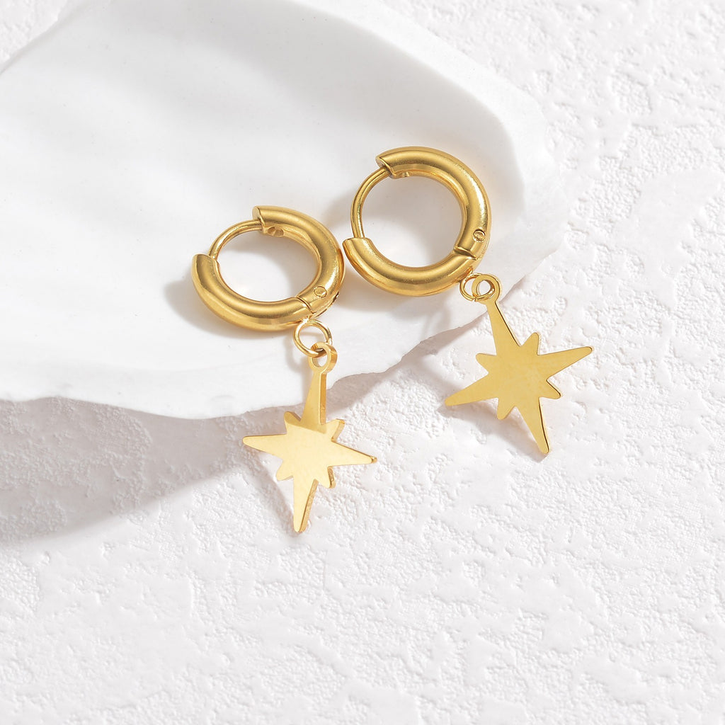 Damen Ohrringe Creole 18K Gold Titanstahl Achtzackiger Stern einfache Sommer-ni3