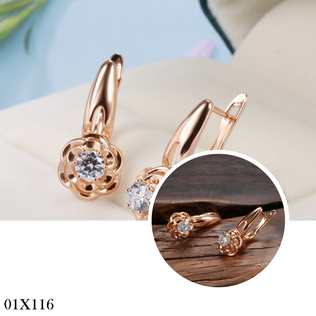 LuxusDamen Ohrringe Blumen 585 Rolled Roségold überzogen Weiß Zirkon für Damen0