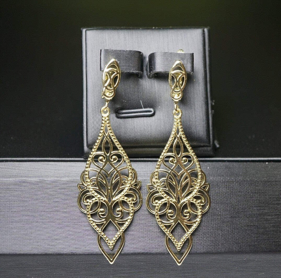 Damen Clip-On Tropfen Ohrringe mit 14K Gold platiert2