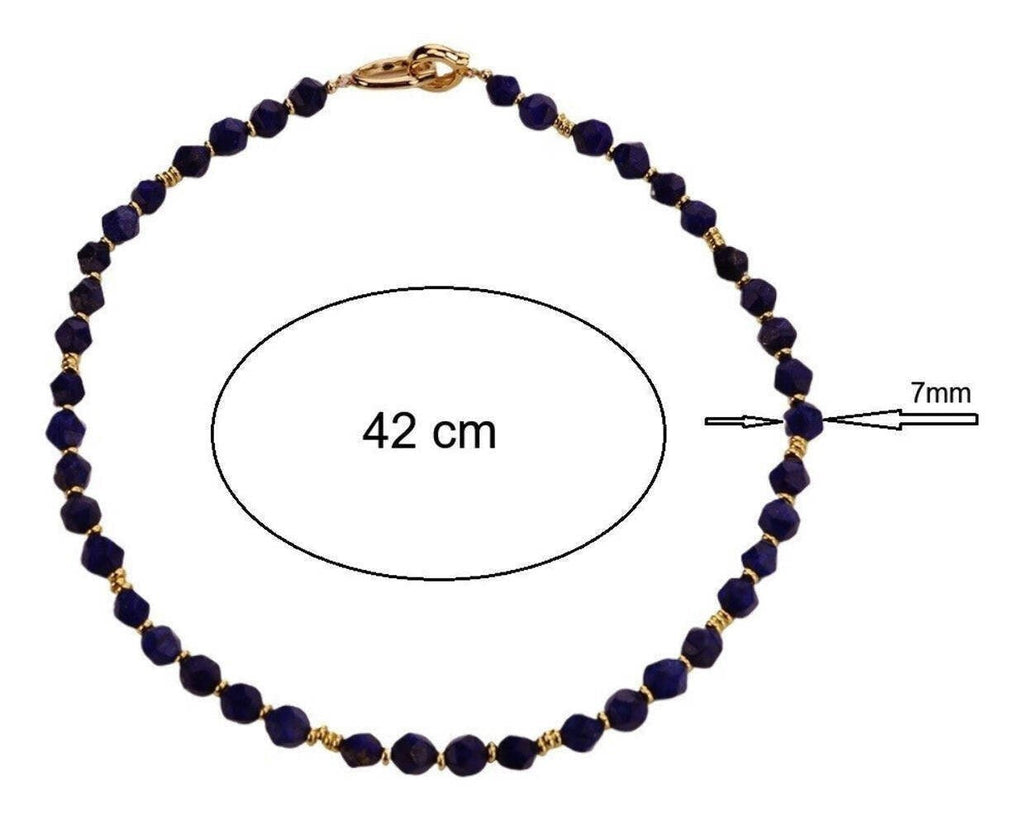 Halskette Lapislazuli für Damen aus facettierten, matten Lapislazuli-Perlen 42cm5