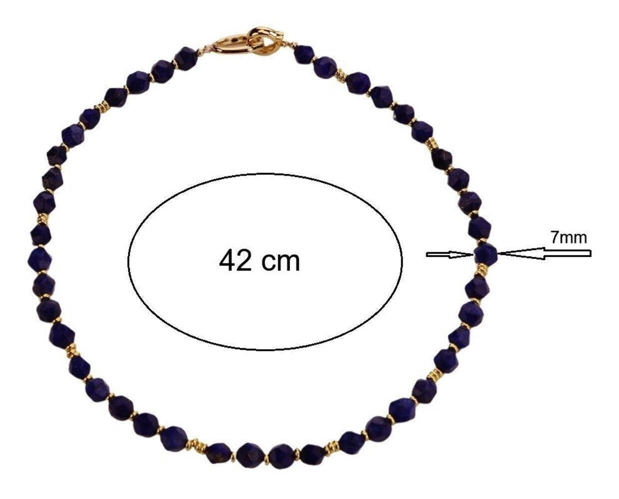 Halskette Lapislazuli für Damen aus facettierten, matten Lapislazuli-Perlen 42cm5