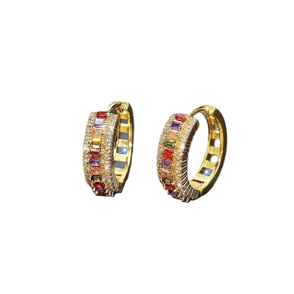 Ohrringe Creole 14K Gold Überzogene farbig Zirkon Huggie Hoop Schmuck Bunte5