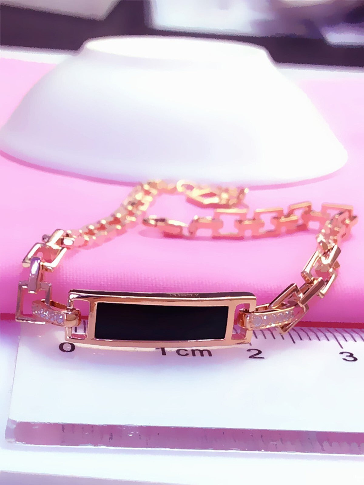 Damen Armband schwarz achat armband rose gold überzogene 17+3cm4