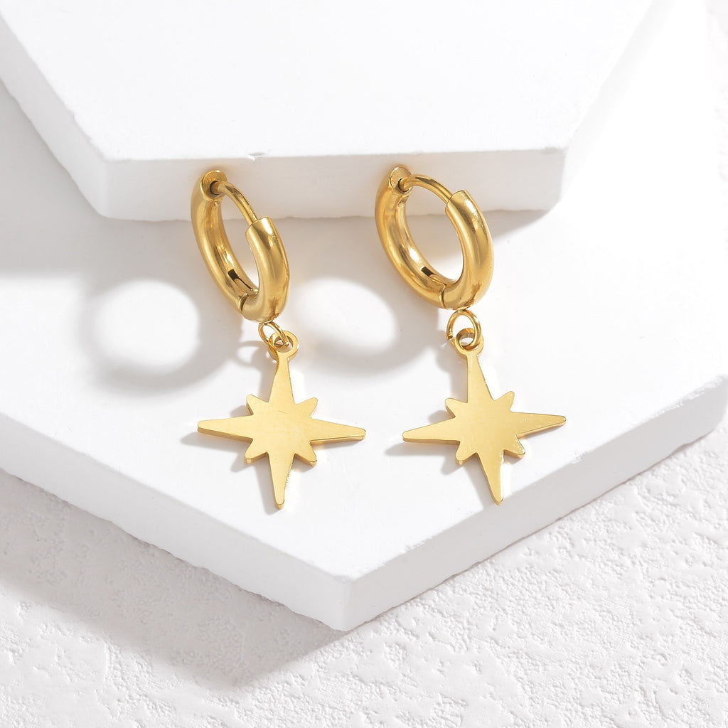Damen Ohrringe Creole 18K Gold Titanstahl Achtzackiger Stern einfache Sommer-ni1
