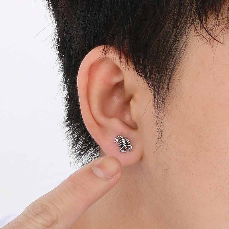 Herren Scorpion King Ohrstecker Ohrringe Edelstahl, Gotische Biker Punk, Schraub10