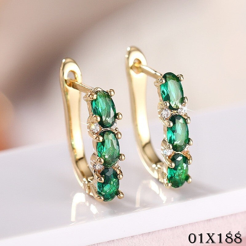 Luxus Damen Ohrringe Gold Grüne Kristall Zirkon Stein Mode Schmuck Hochzeit5